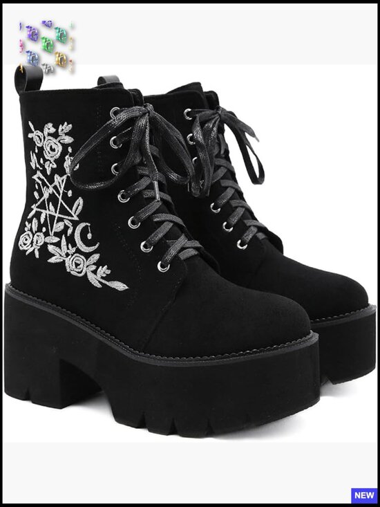Shoes - Chunky Platform Combat Boots Lace Up & Zip Punk Ankle Bootie